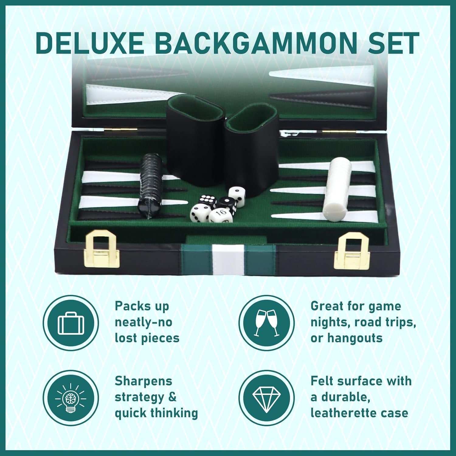 Backgammon Set in Faux Leather Carry Case: image 3