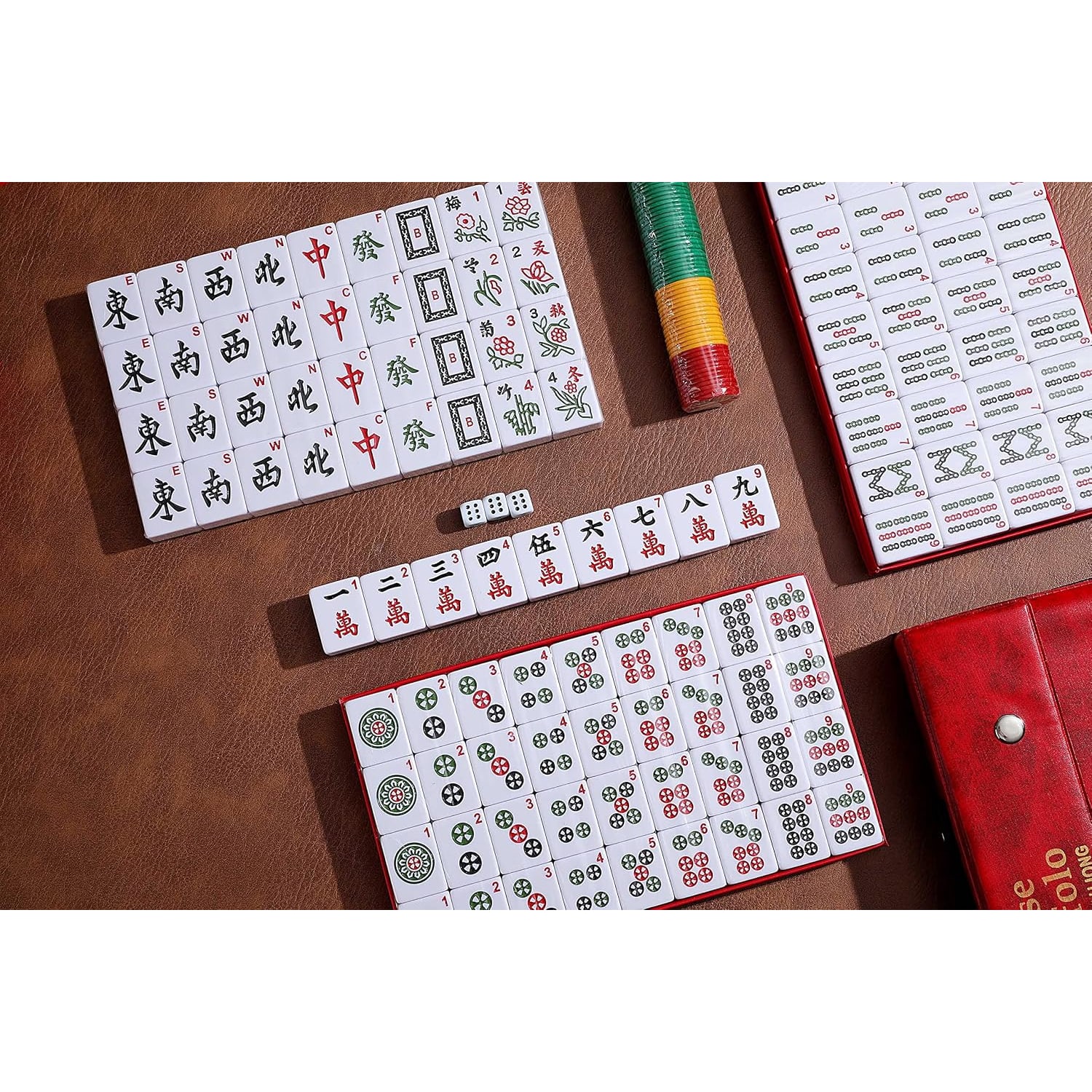 Chinese Mahjong Set with 144 Tiles and Red Carry Case: image 5