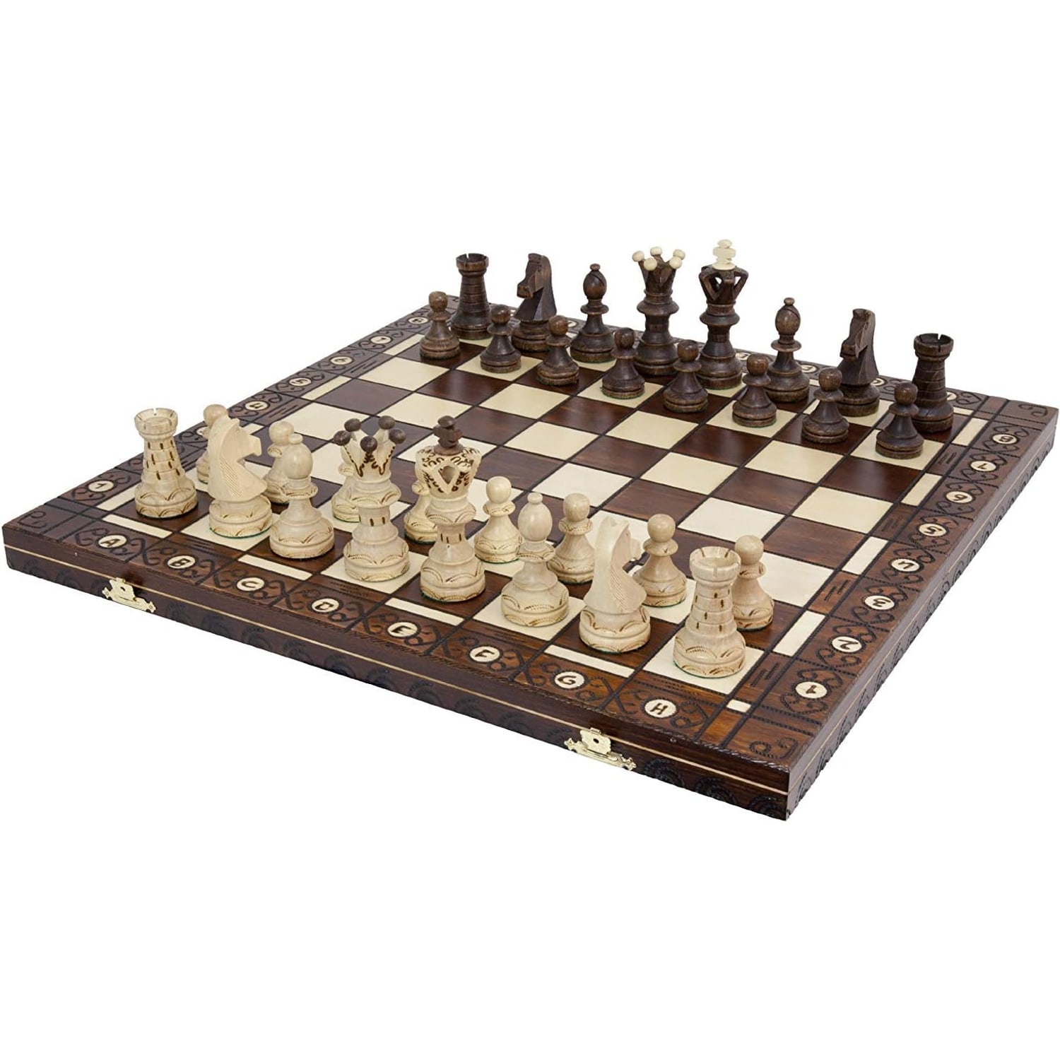 Handmade Wooden Chess Set with 21 inch Folding Board