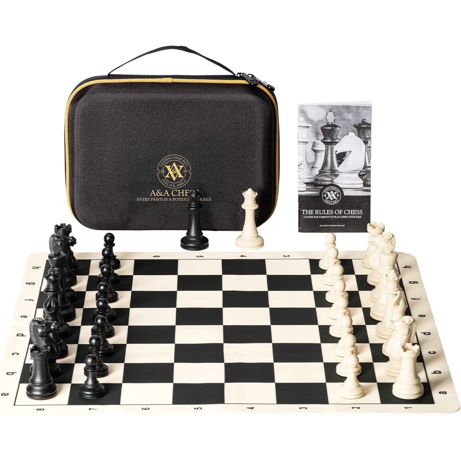 Tournament Chess Set with 20 Inch Roll Up Board and Weighted Pieces
