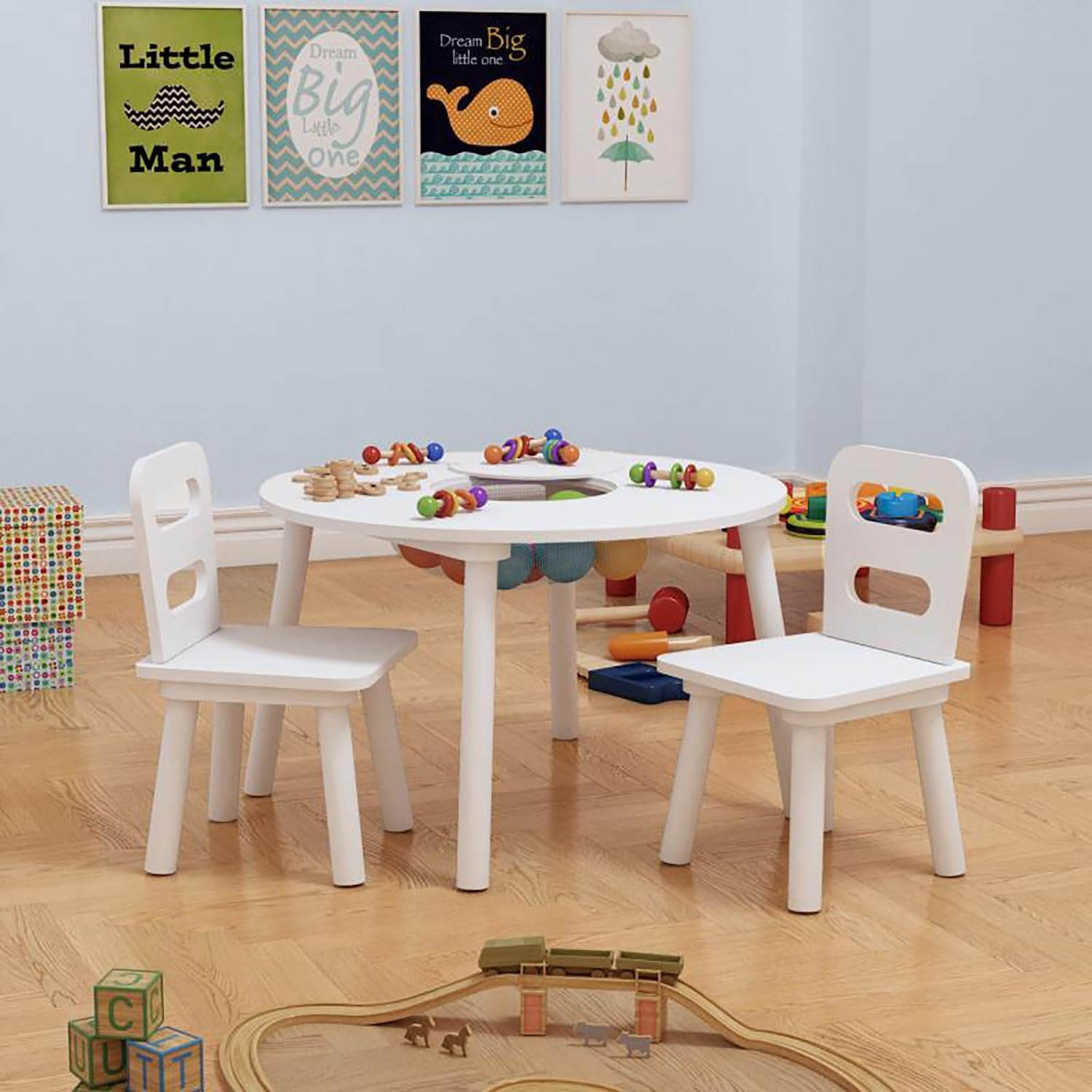 Wooden Kids Storage Table and 2 Chairs: image 3