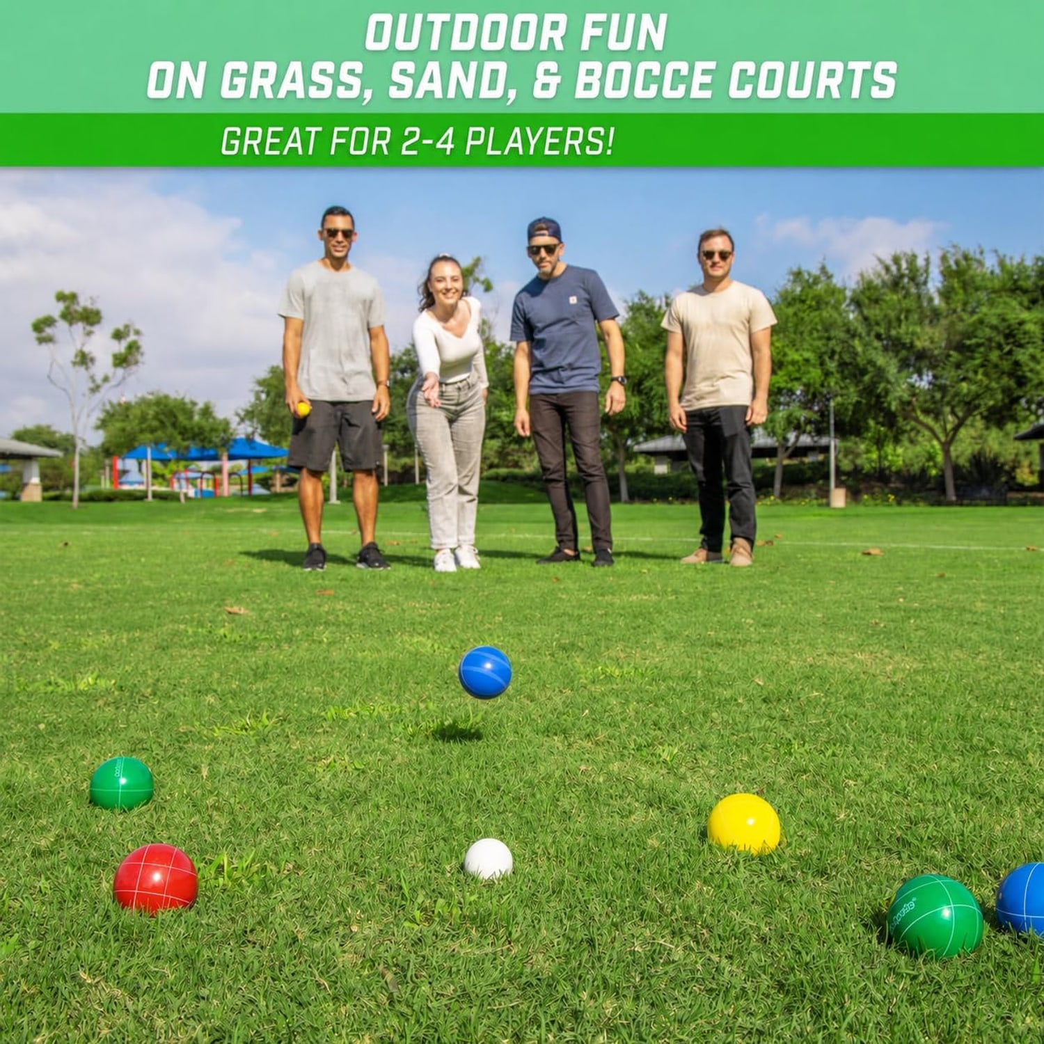 Mini Travel Bocce Set with 8 Balls, Pallino and Tote Bag