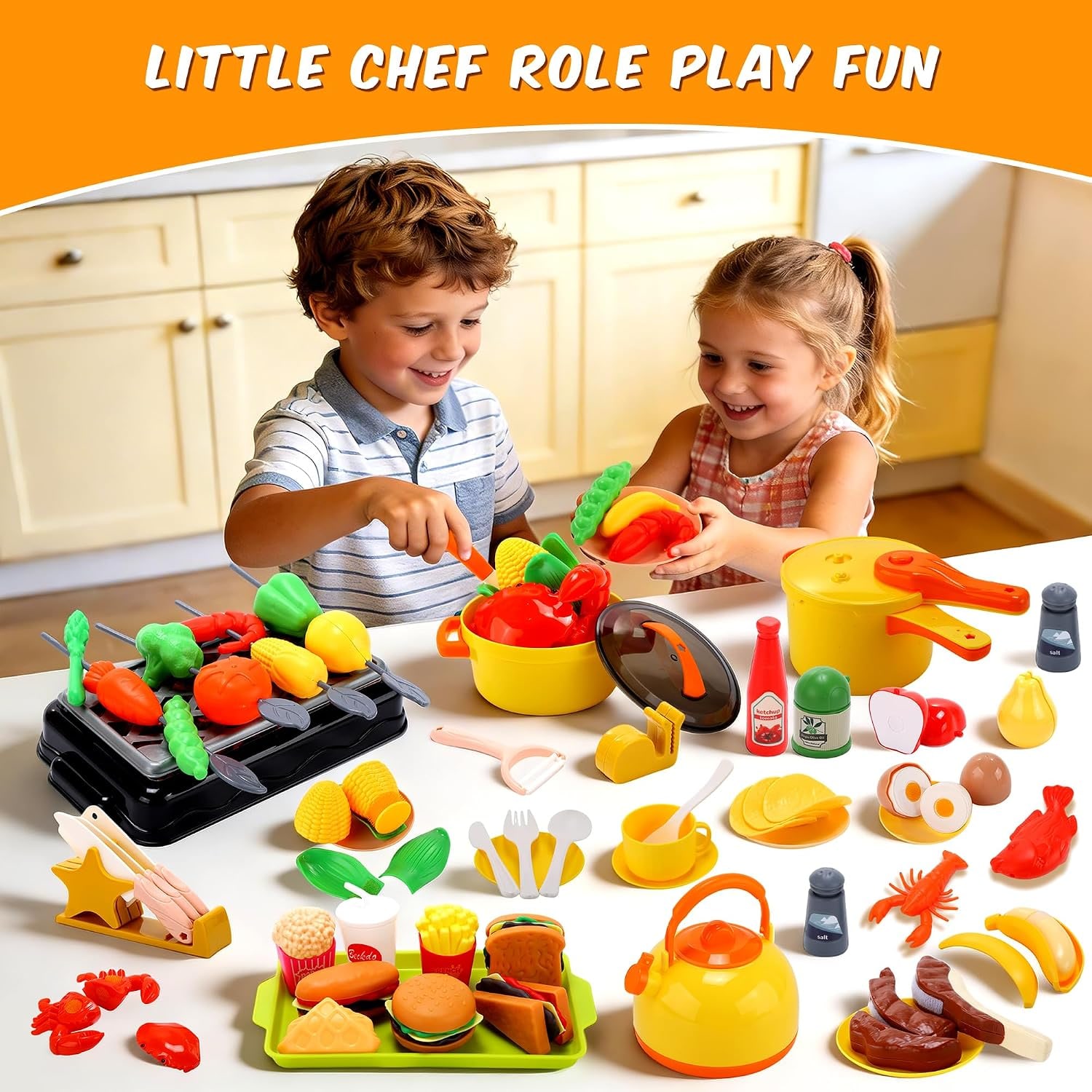 73-Piece Toy Cookware and BBQ Grill Play Set